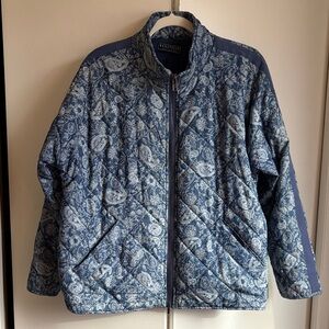 Stylish Blue Paisley Quilted Puffer Jacket XL
